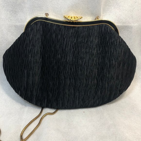Black Rayon Clutch Bag with Gold Trim - Picture 2 of 6
